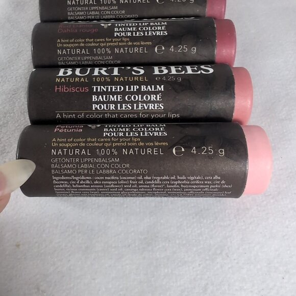 Burt's Bees Tinted Lip Balm 6 Lot Rose Red Dahlia Hibiscus Petunia 6 x 4.25g NEW - Picture 4 of 14